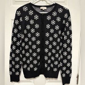 *Loft Black & White Snowflake Women’s Button Up Cardigan Sweater